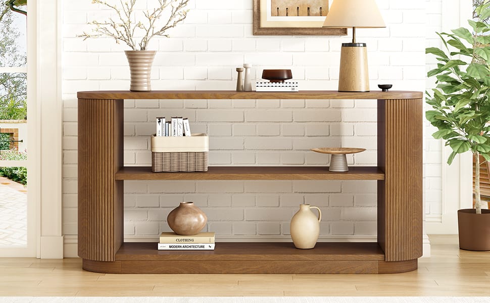 Brown Solid Wood Entryway Table - Sofa Table with Storage