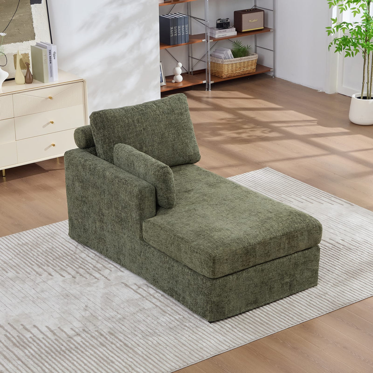 Green Chenille Modular Sofa Bed with Cushions for Living Rooms