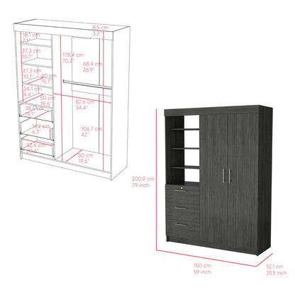 Gray Armoire Rumanu - 2-Door Storage Wardrobe