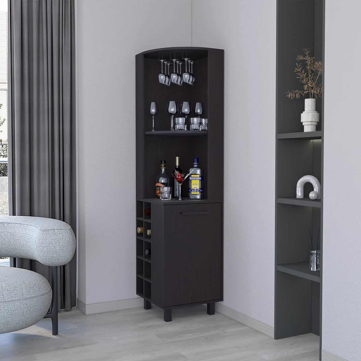Wengue Corner Bar Cabinet - Storage & Style