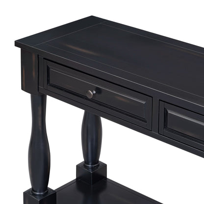 Espresso Solid Wood Console Table with 3 Drawers for Living Room