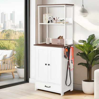 Dark Brown White Dog Bed Station with Storage