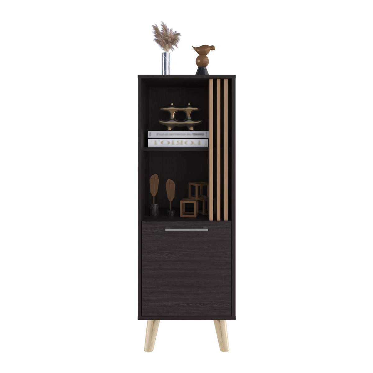 Khaki Black Storage Cabinet 13.8 x 47.2 x 47.2", 2 Shelves for Living Room