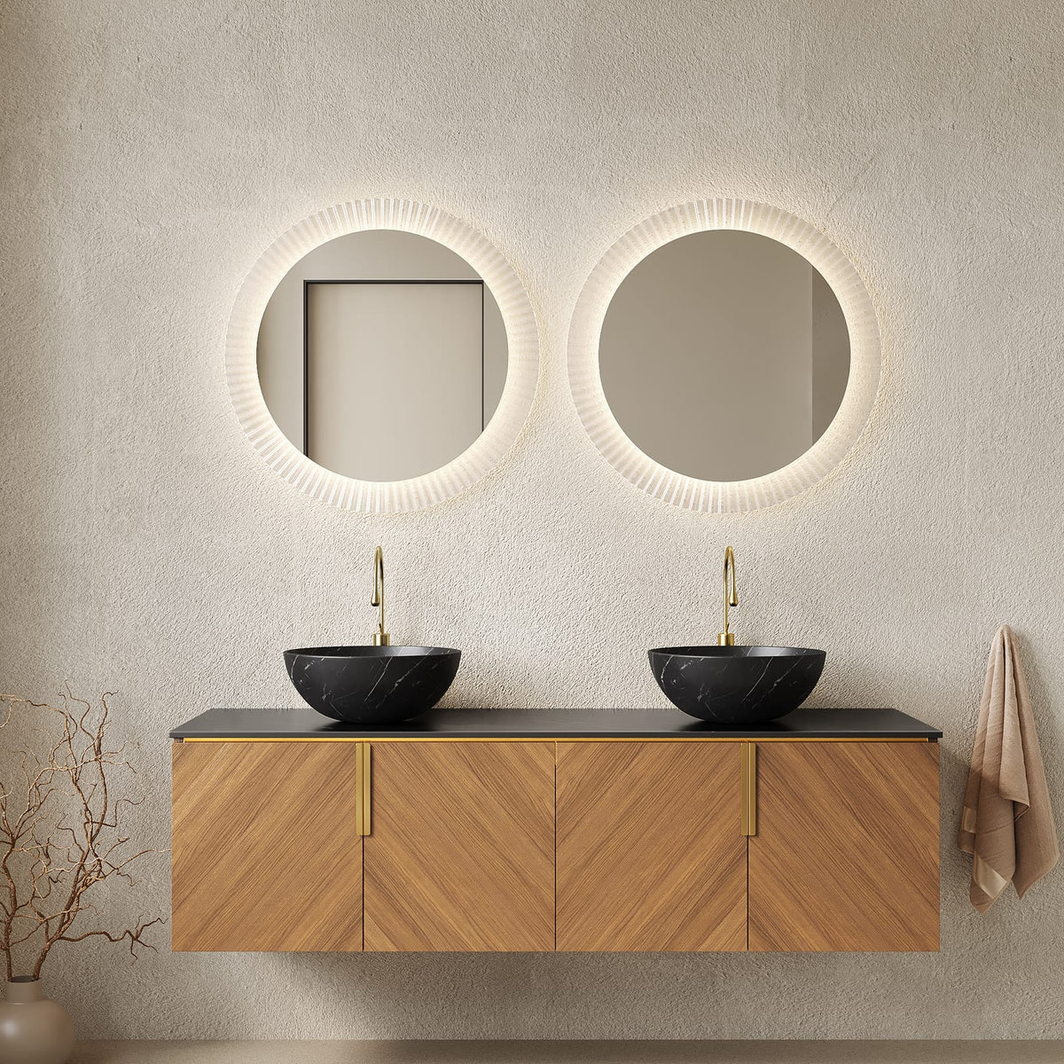 60 Inch Black Oak Bathroom Vanity with Sinks and Soft-Close Storage