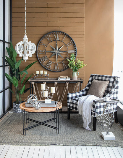 Cream Farmhouse Chandelier with Iron Details for Dining Room Lighting