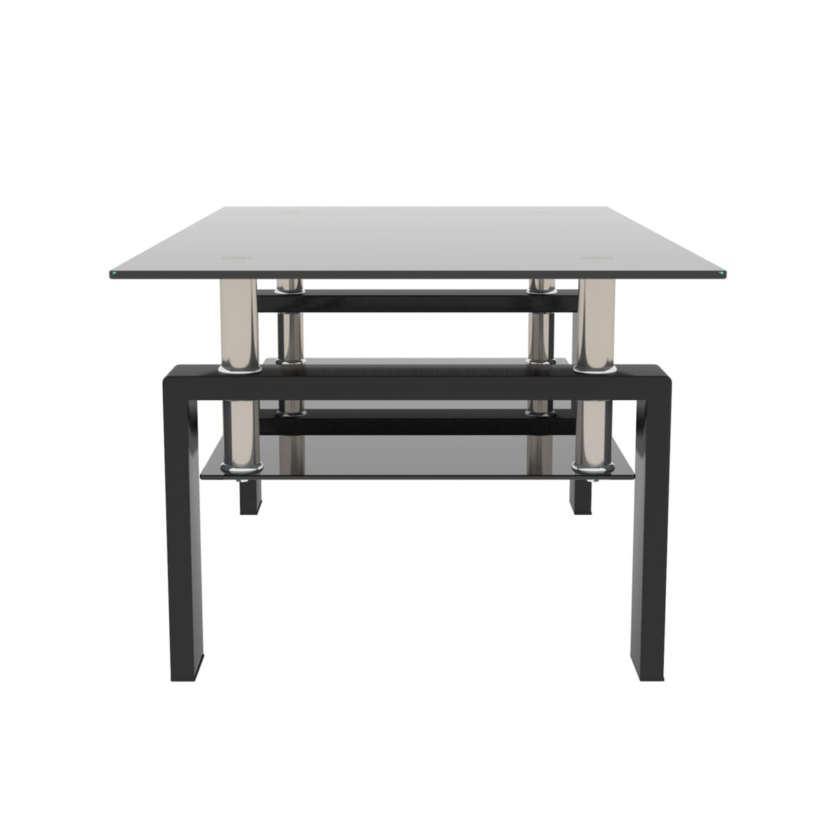 Black Glass Coffee Table - Storage Side Table