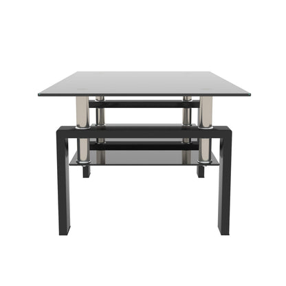 Black Glass Coffee Table - Storage Side Table