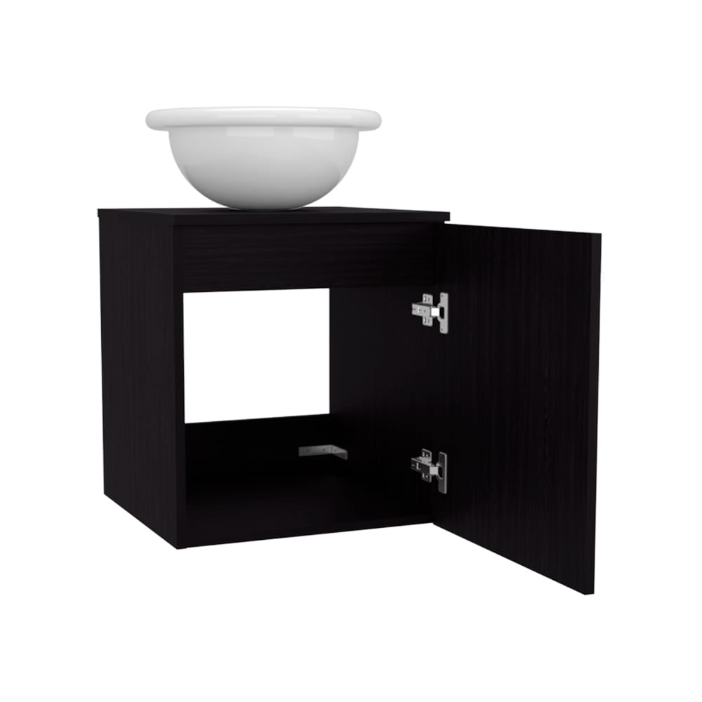 Black Floating Bathroom Vanity with Vessel Sink, Engineered Wood