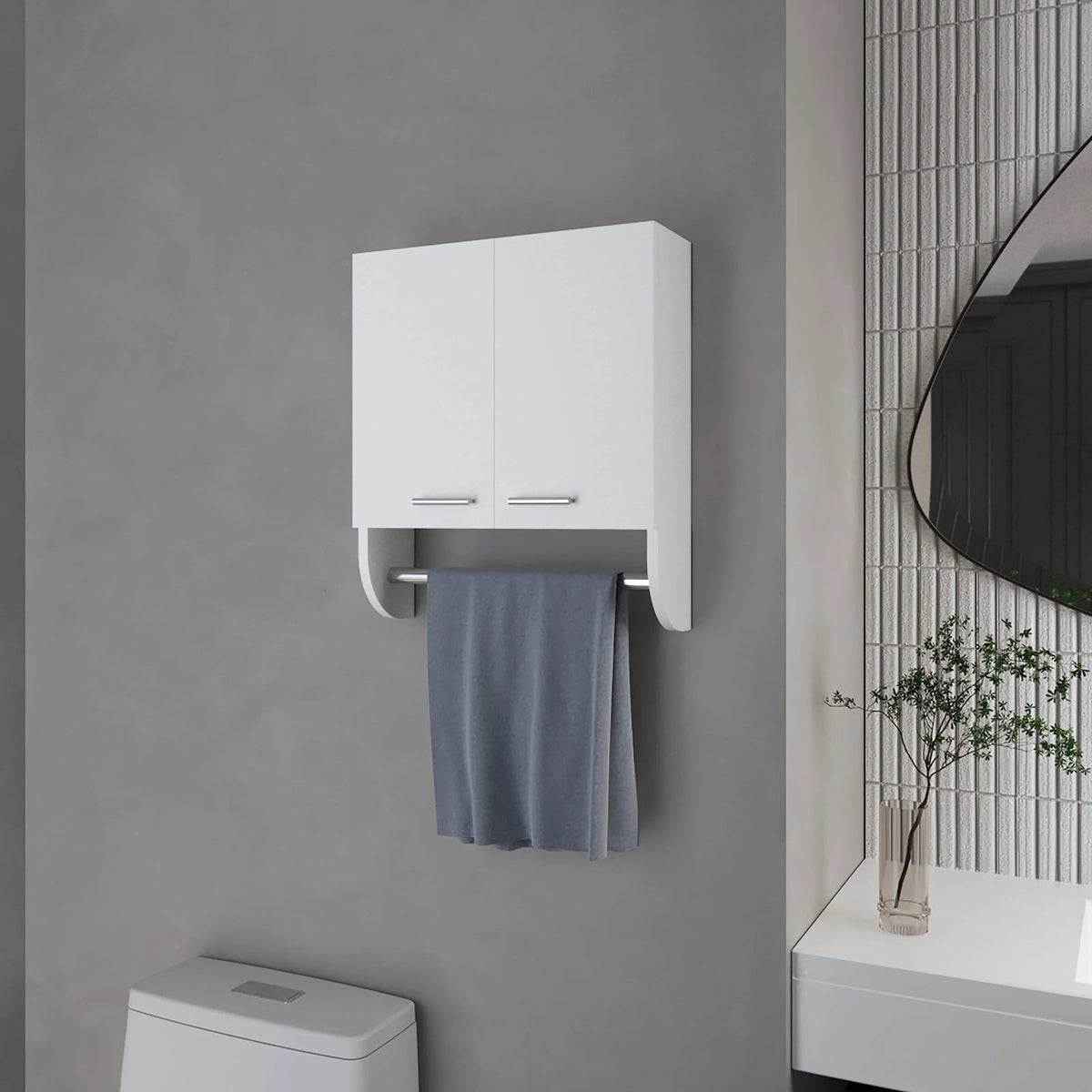 Wall Mounted White Bathroom Cabinet with 2 Doors