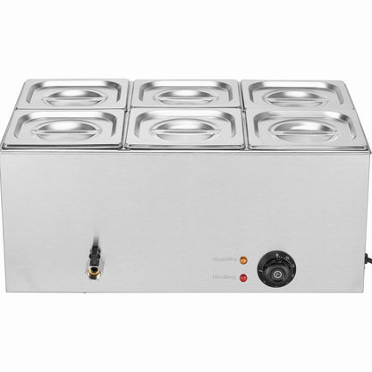 Commercial Food Warmer - 6 Pan Stainless Steel Buffet, 14.3QT