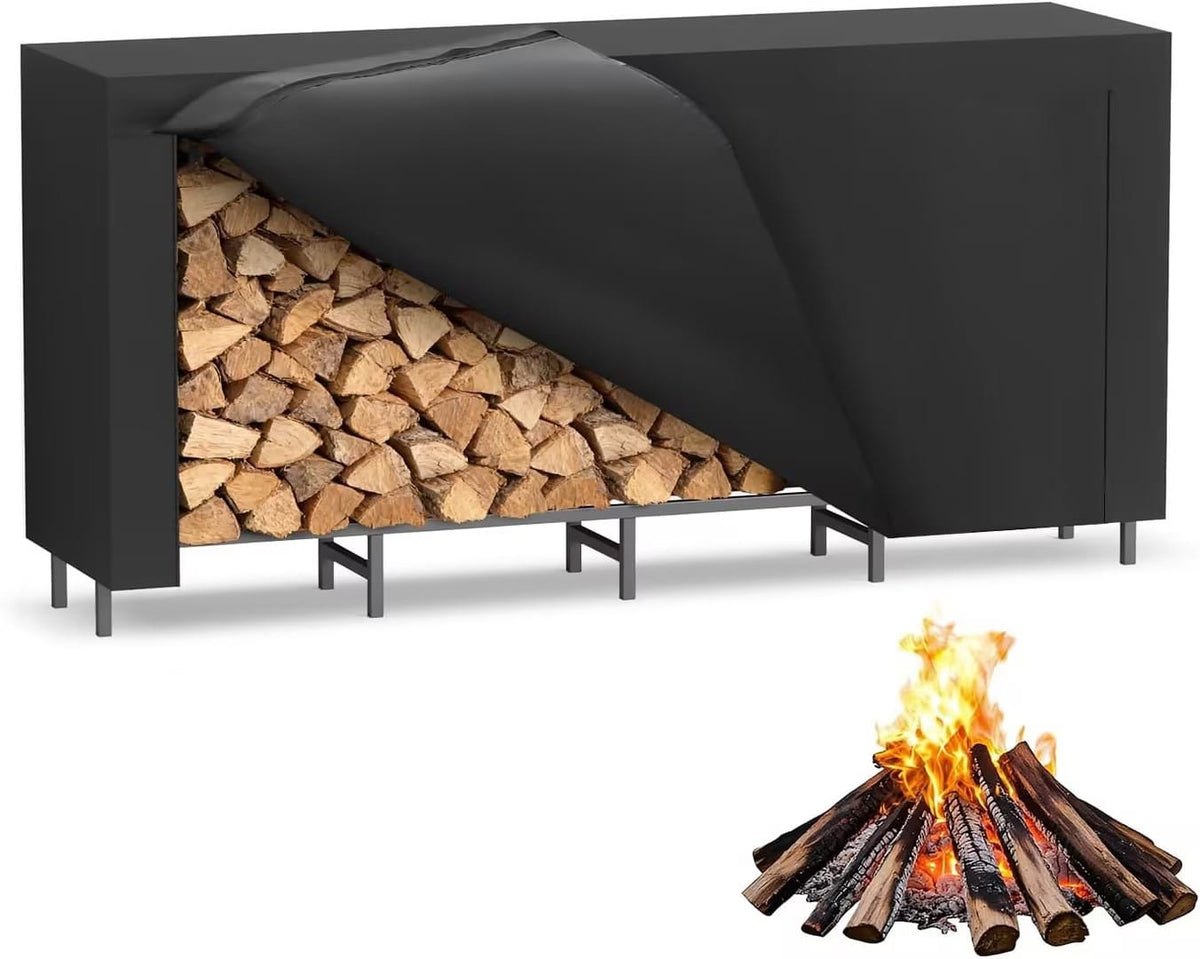 Outdoor Firewood Rack with Cover - 152" Black Metal
