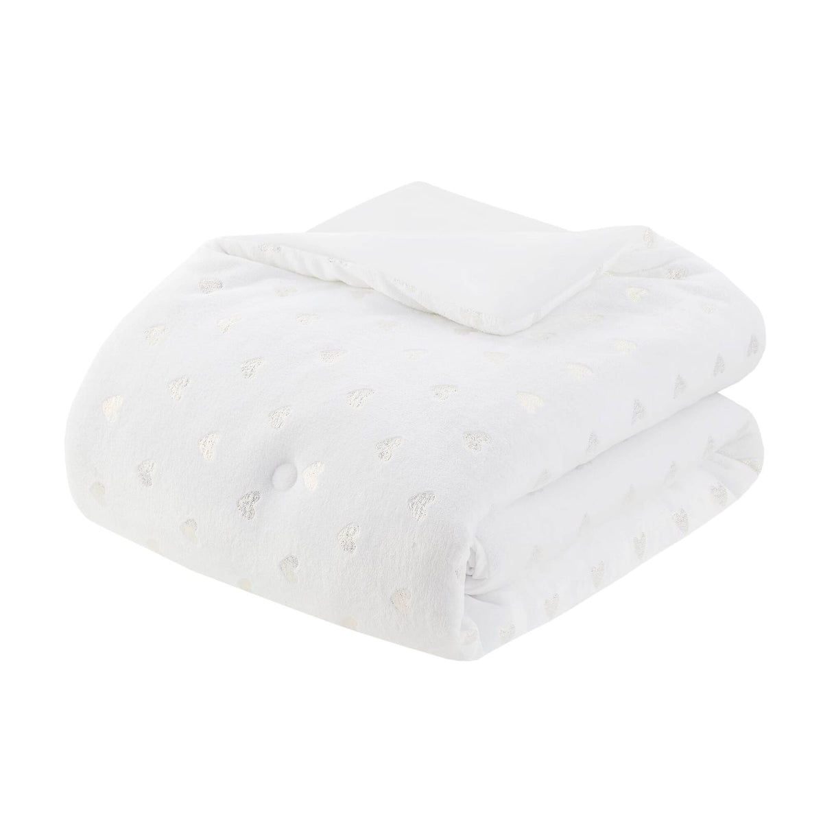 Full/Queen Plush White Comforter Set with Heart Motif