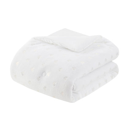 Full/Queen Plush White Comforter Set with Heart Motif