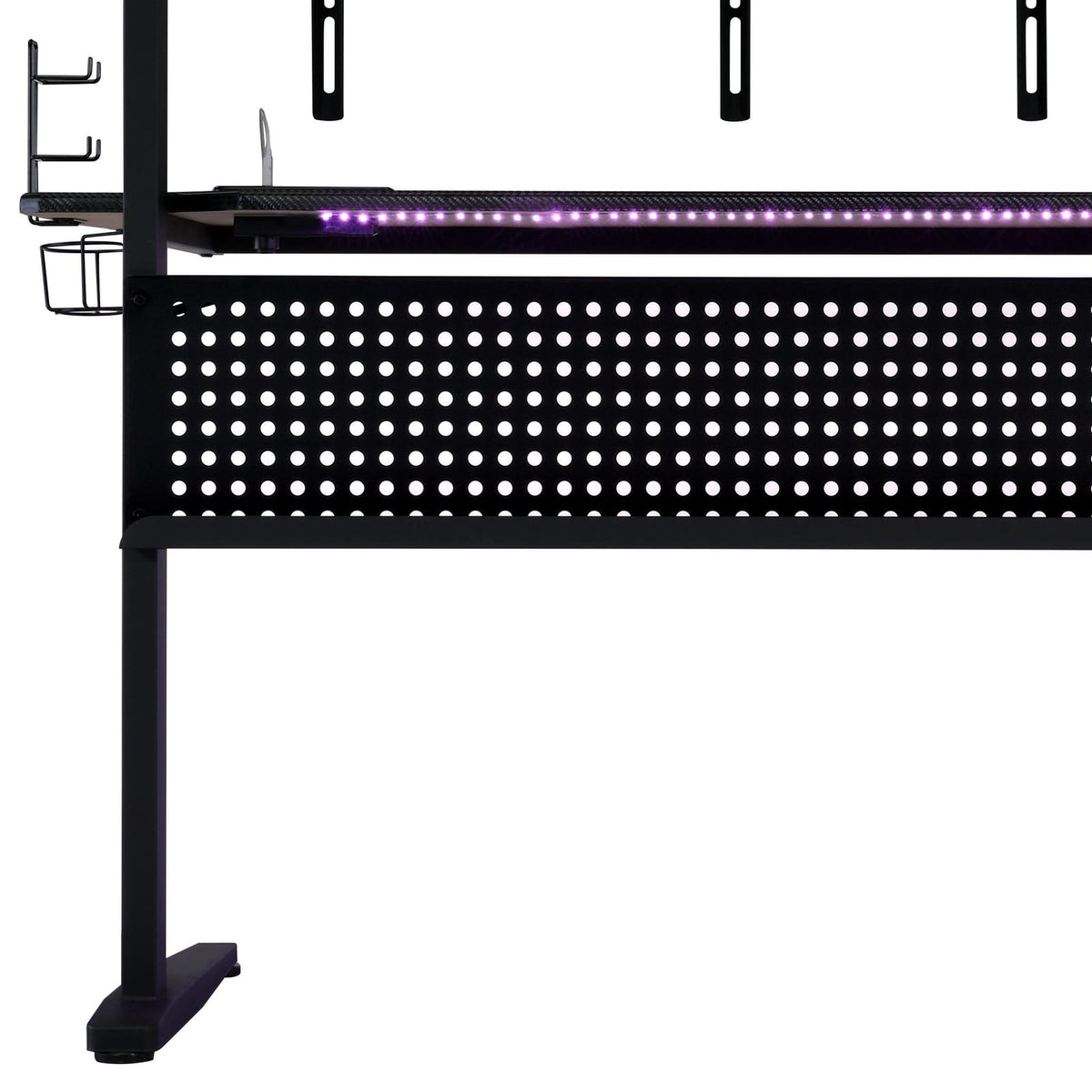 Black Gaming Desk with LED Light and Monitor Holders