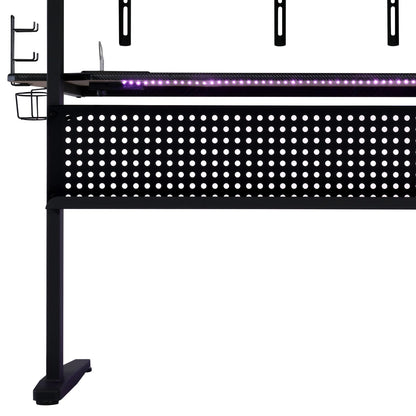 Black Gaming Desk with LED Light and Monitor Holders