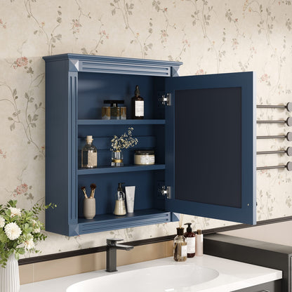 24'' Wall Mounted Bathroom Cabinet with Mirror - Blue MDF