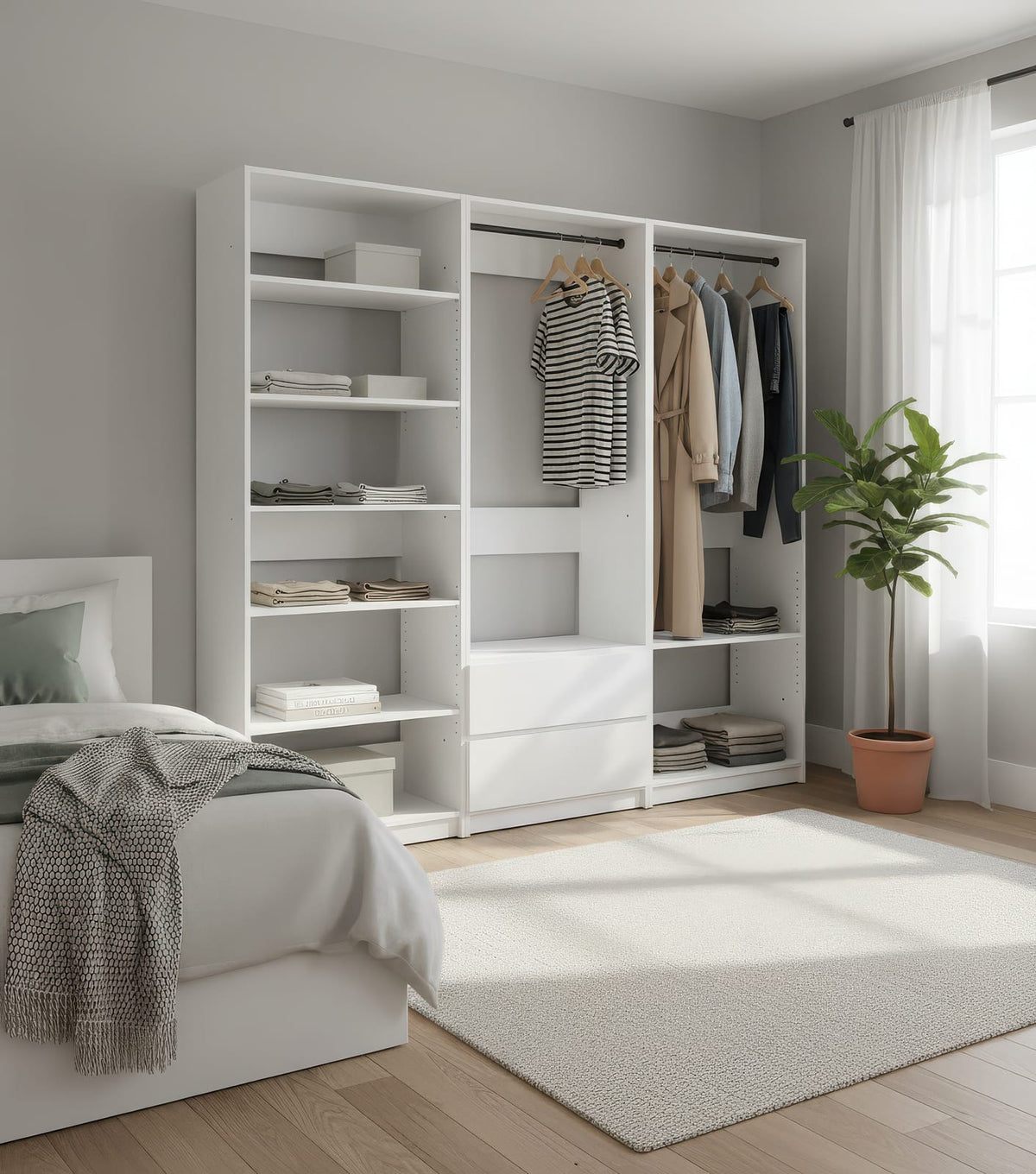 White Wood Walk-In Closet System - 5 Unit Modular