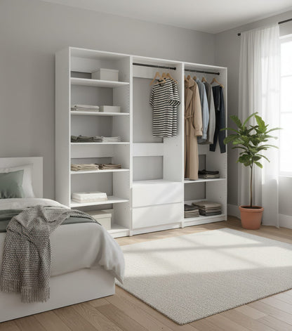 White Wood Walk-In Closet System - 5 Unit Modular