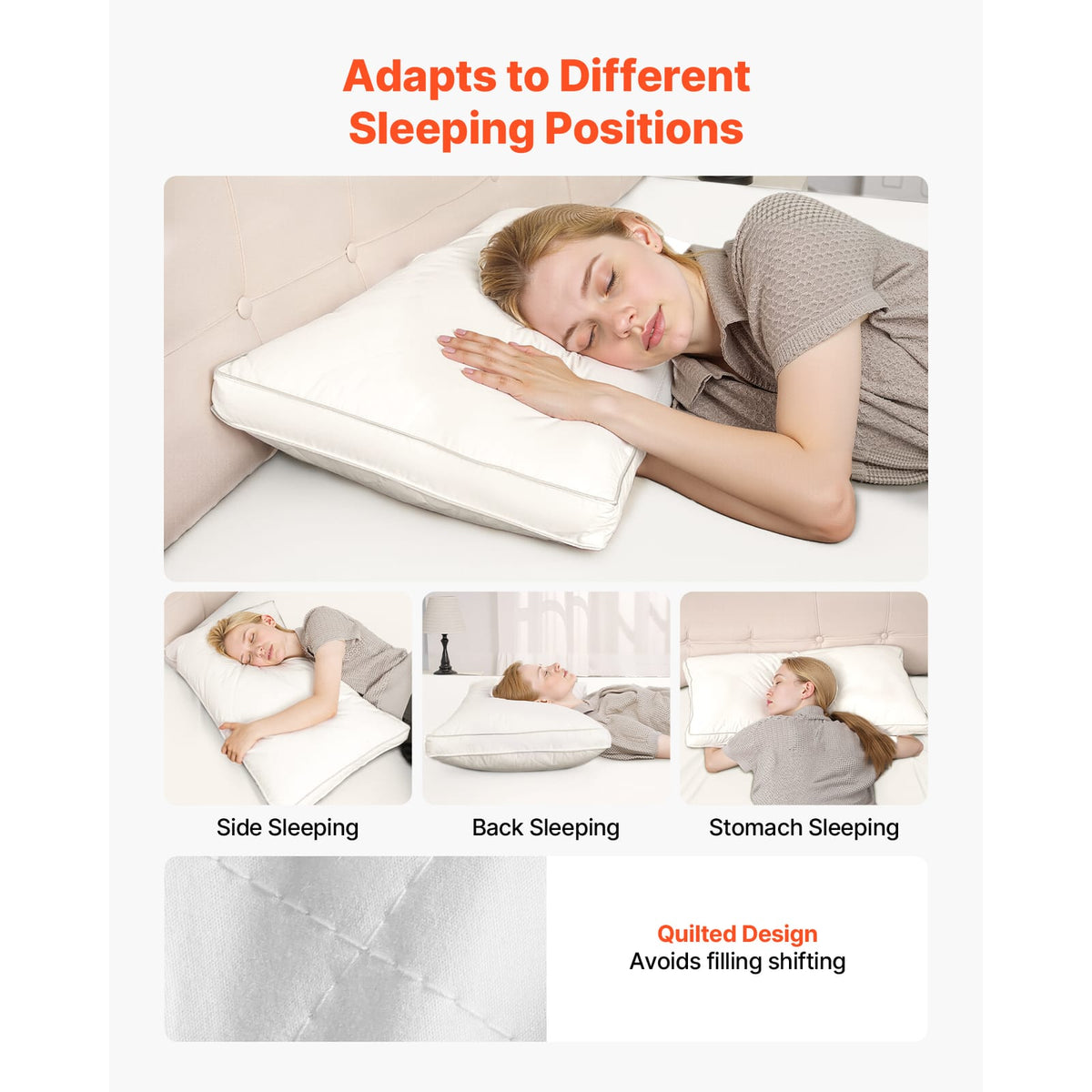 Queen Size Bed Pillows - Soft White Polyester Set of 2