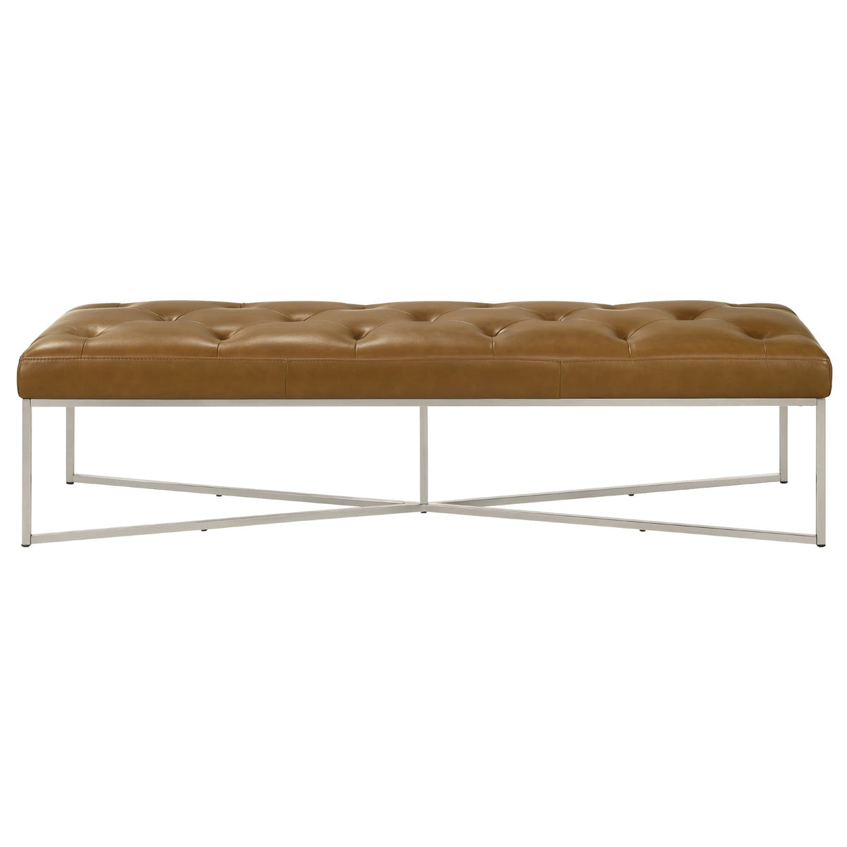 Harper Tan Leather Bench - Mid-Century Modern Style