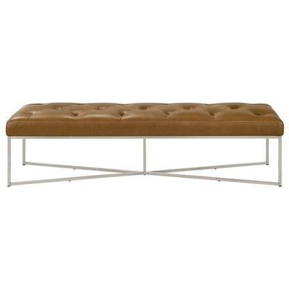 Harper Tan Leather Bench - Mid-Century Modern Style