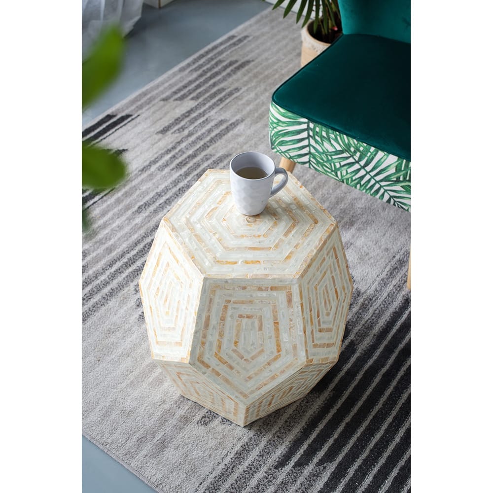 Cream Yellow Hexagonal Capes Stool 18x18x21 Inches