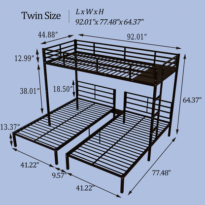 Twin Over Twin Over Twin Bunk Bed - Black Metal Frame for Bedroom