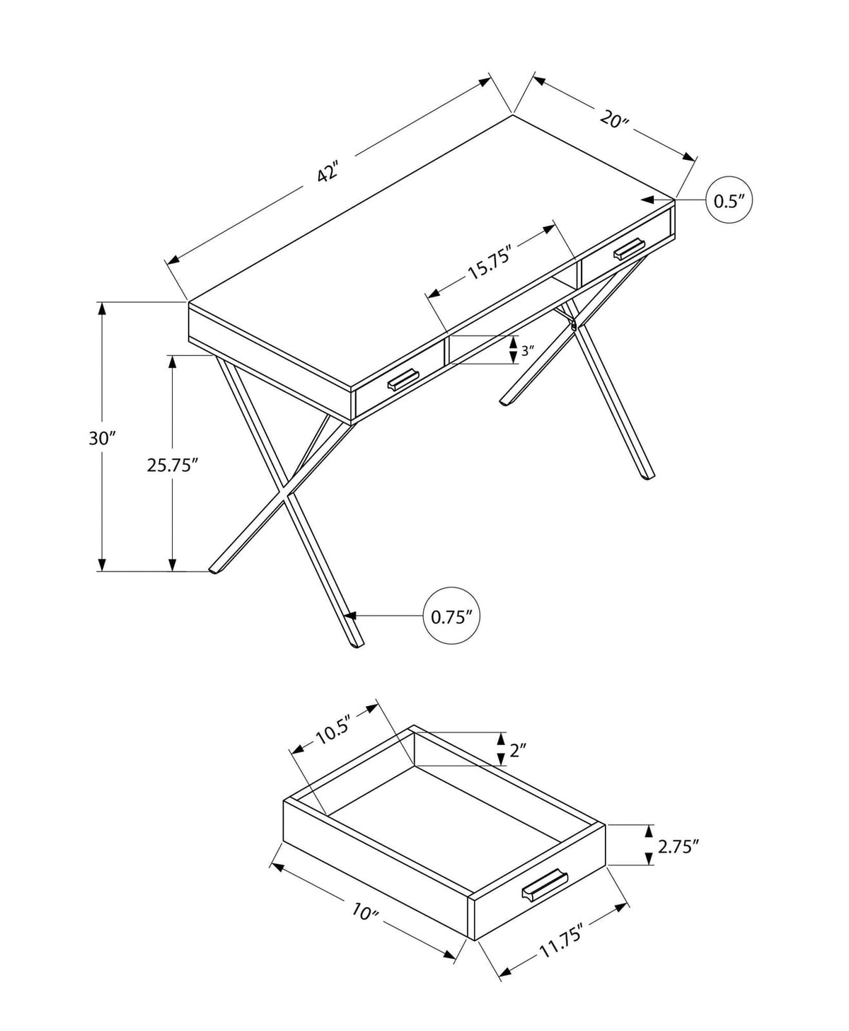 Grey Particle Board Computer Desk with Storage Drawers for Home Office