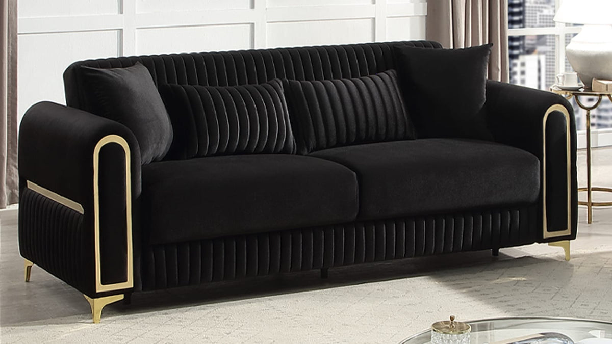 Black Polyester Upholstered Sofa - 88" Modern Sofa