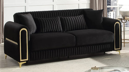 Black Polyester Upholstered Sofa - 88" Modern Sofa