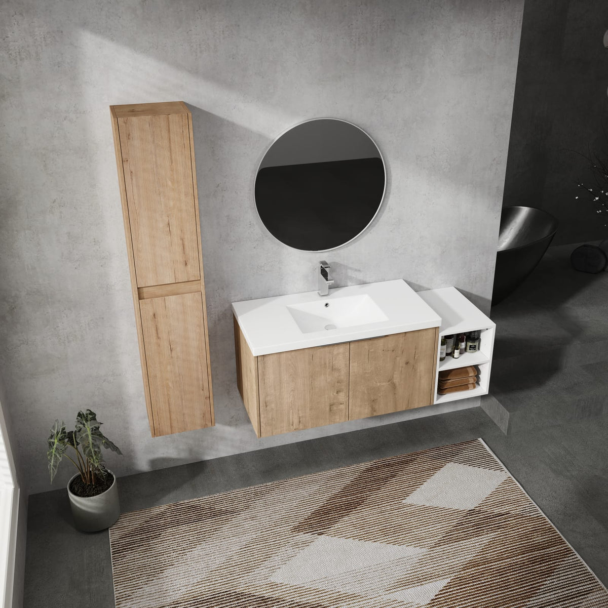 47.4" Imitative Oak Bathroom Vanity with Sink & Storage
