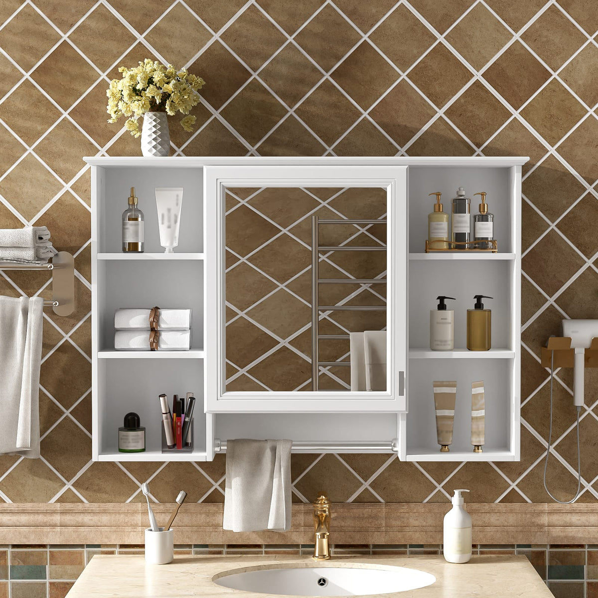 3-in-1 White Bathroom Mirror Cabinet - Wall Mounted Storage
