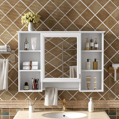 3-in-1 White Bathroom Mirror Cabinet - Wall Mounted Storage