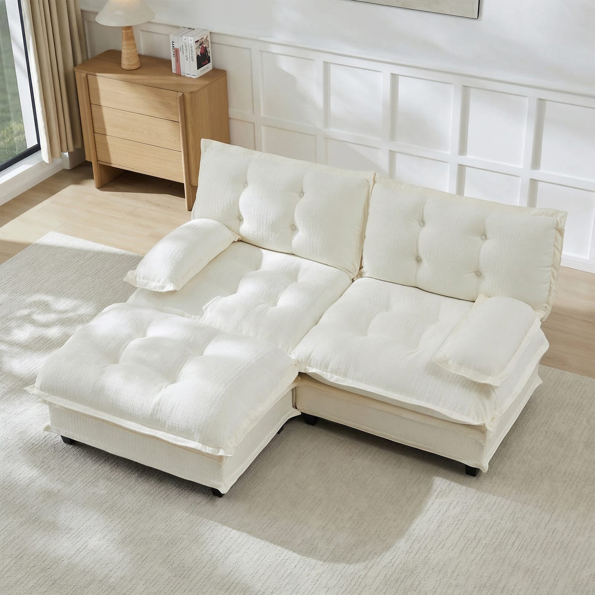 2-Seat Beige Chenille L-Shaped Sofa - Modular Sectional Couch for Living Room