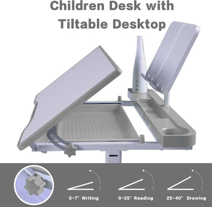 Gray Kids Desk & Chair Set - Adjustable Height Drafting Table