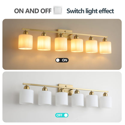 6 Light Gold Bathroom Vanity Light - Brushed Gold Fixture
