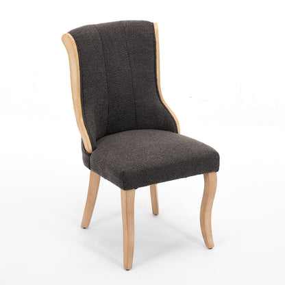 Gray Mid-Century Dining Chairs with Velvet Fabric and Solid Wood Trim