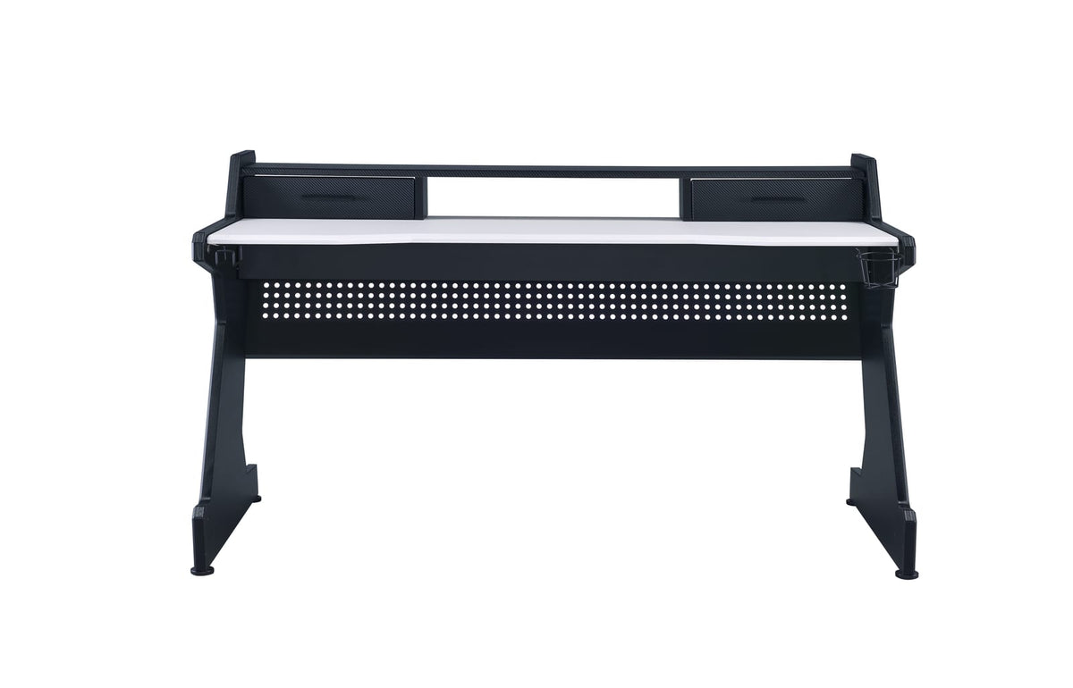 White and Black Wood Metal Gaming Table with Storage Drawers