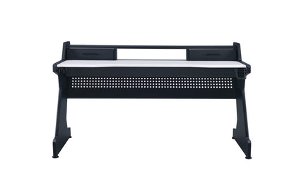 White and Black Wood Metal Gaming Table with Storage Drawers