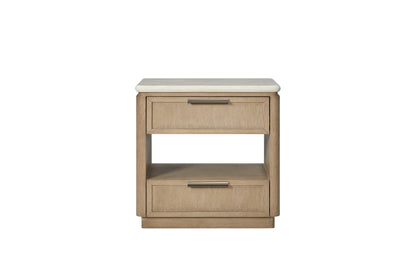 Beige Solid Wood Nightstand with USB Ports for Bedroom