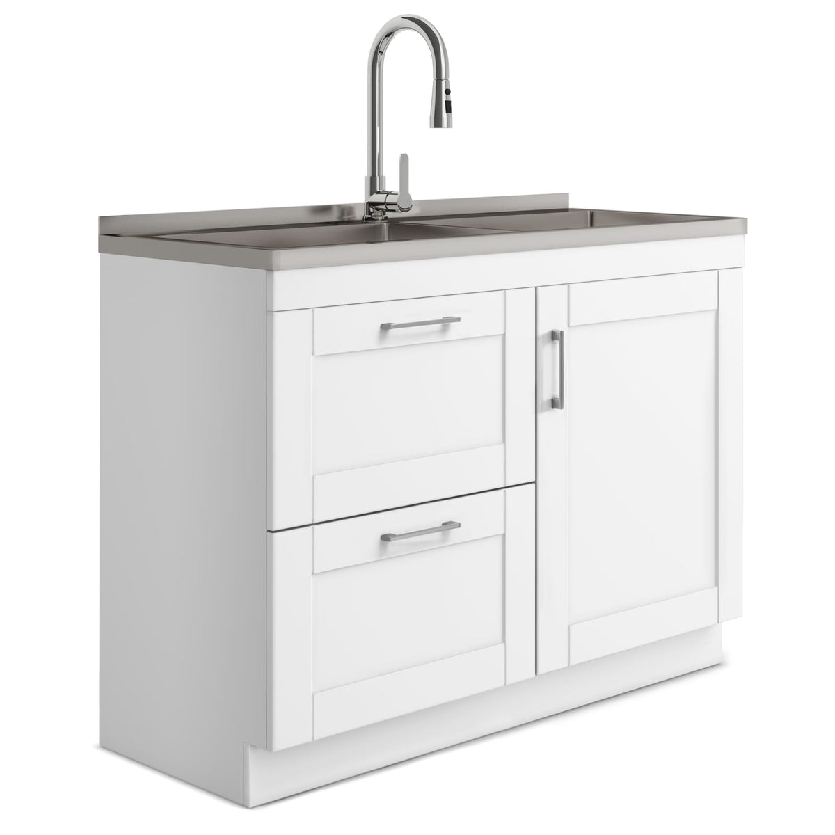 Wide White Laundry Cabinet - 46" Storage with Stainless Sink