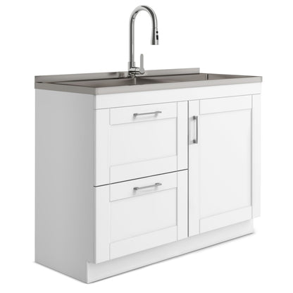 Wide White Laundry Cabinet - 46" Storage with Stainless Sink