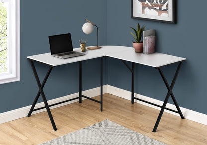 L-Shaped Computer Desk, 55" White Laminate MDF - Corner Office Desk