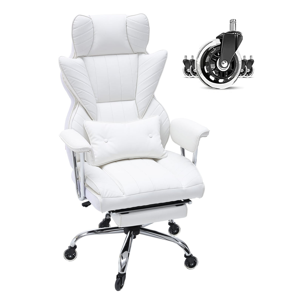 White Reclining Office Chair with Footrest - Ergonomic Support