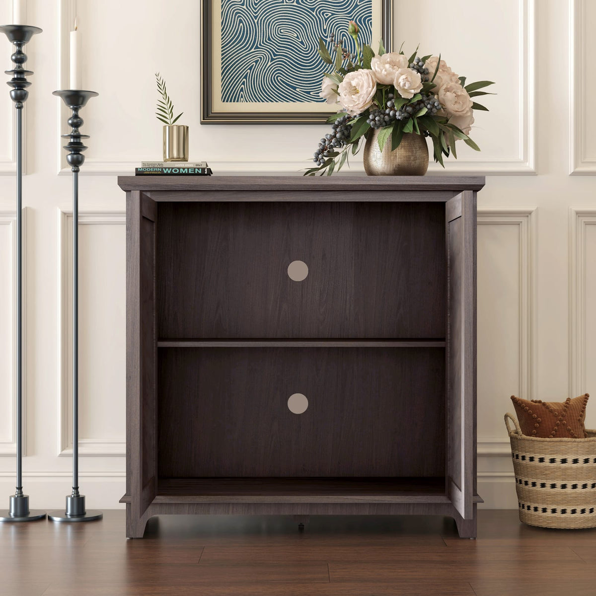 Dark Brown MDF Sideboard Buffet with Mirrored Doors & Adjustable Shelves