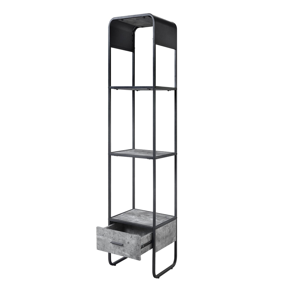 2-Shelf Side Pier with Drawer - Concrete Grey Black for Living Room