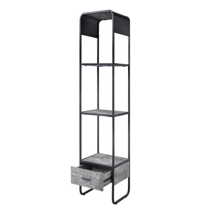 2-Shelf Side Pier with Drawer - Concrete Grey Black for Living Room