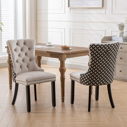 Beige Velvet Dining Chairs Set of 2 with Solid Wood Frame