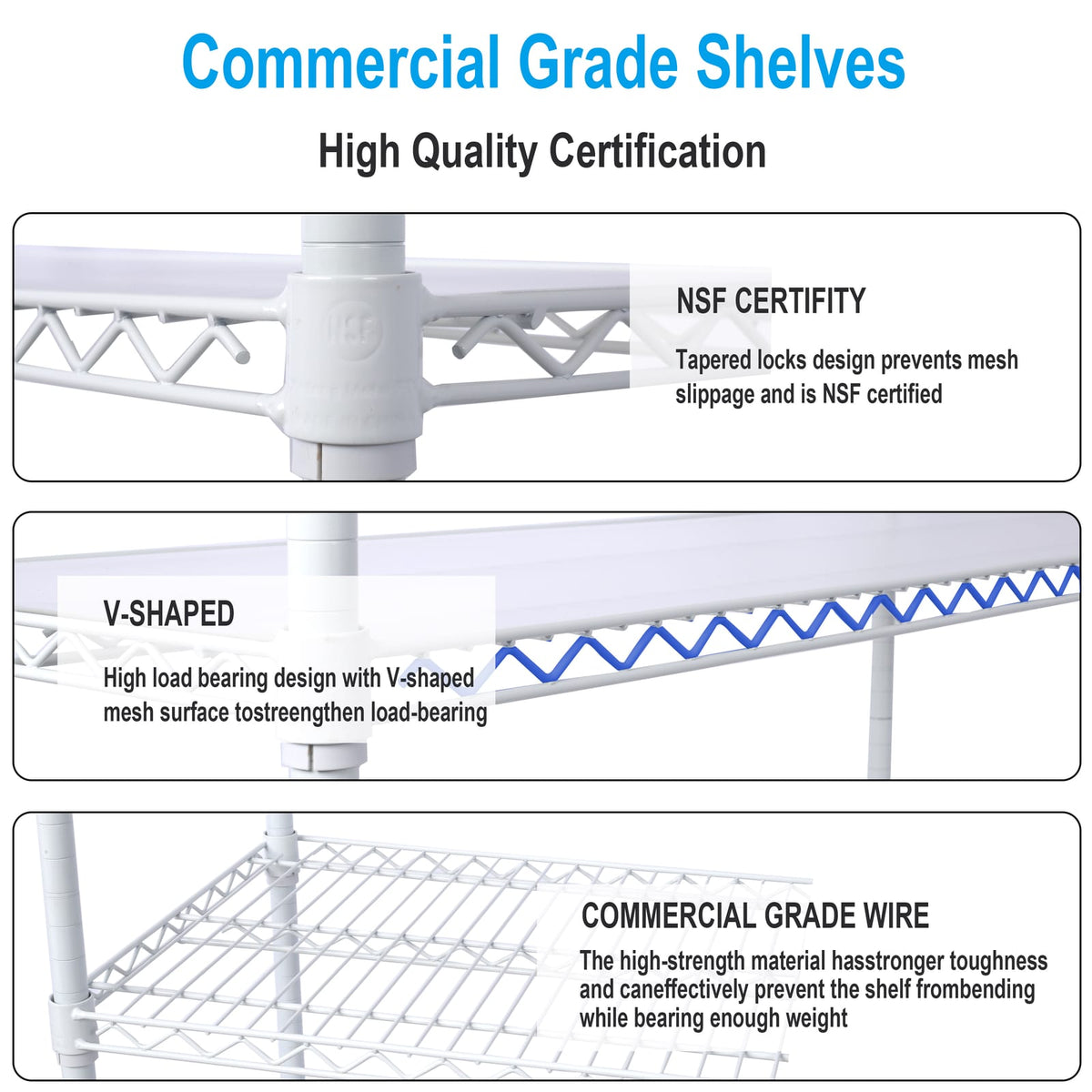 7 Tier Metal Shelf Wire Shelving Unit - Adjustable Storage Rack with Wheels, White