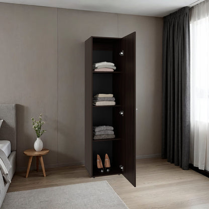 Brown Oak Bedroom Cabinet with Mirror & Shelves for Living Room